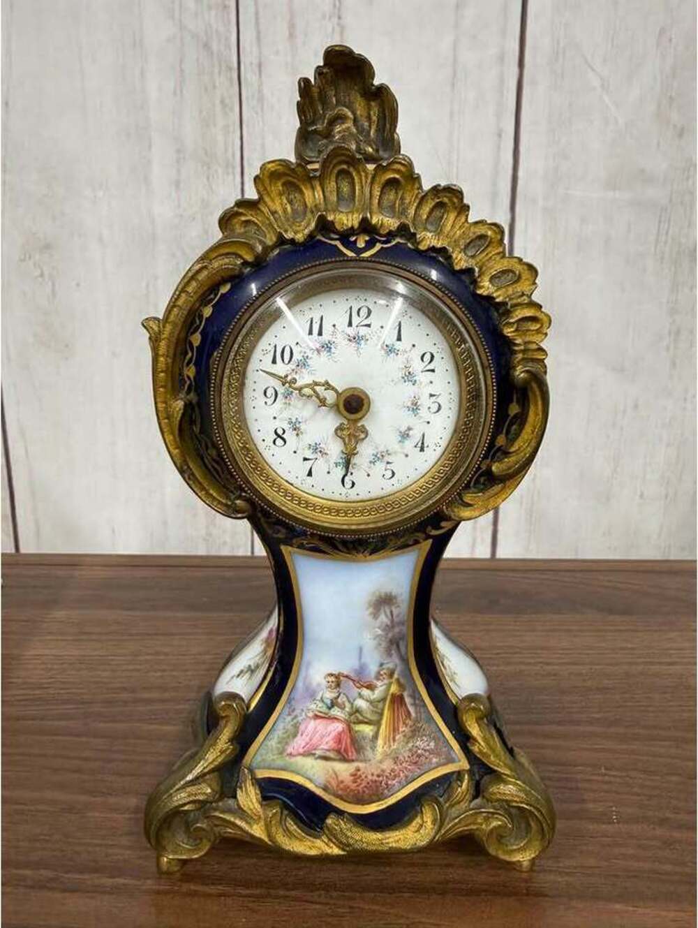 Possible Meissen French Porcelain Mantel Clock Hand Painted Gilt c1890 AS IS